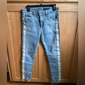 Farrah high rise ankle jeans with white ribbon detail stripe